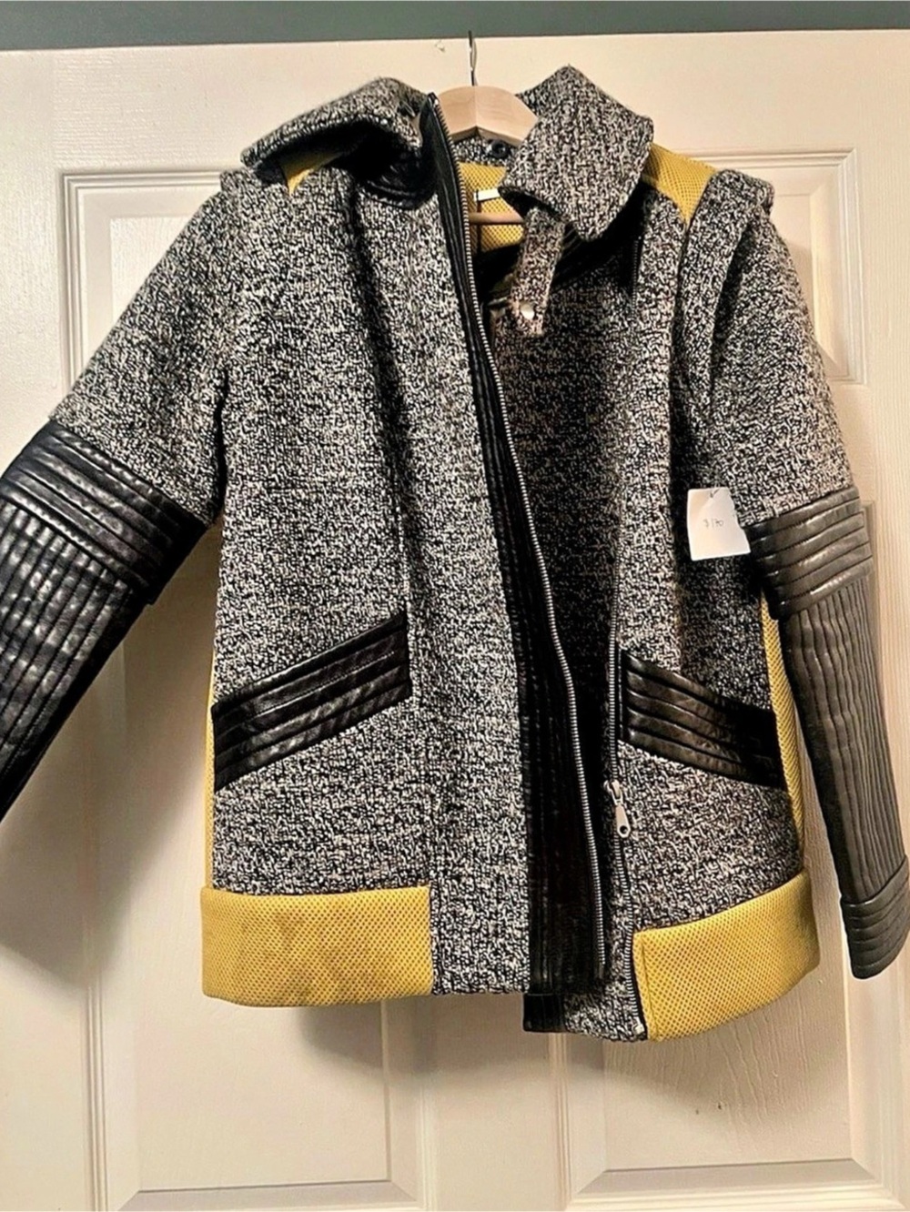 Rebecca Minkoff Moto-Style tweed Jacket in Black & Yellow